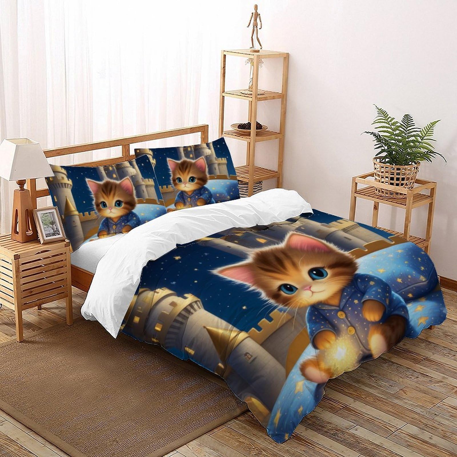 Housse de couette 3D garçon 260x220cm facile d'entretien avec taie d'oreiller