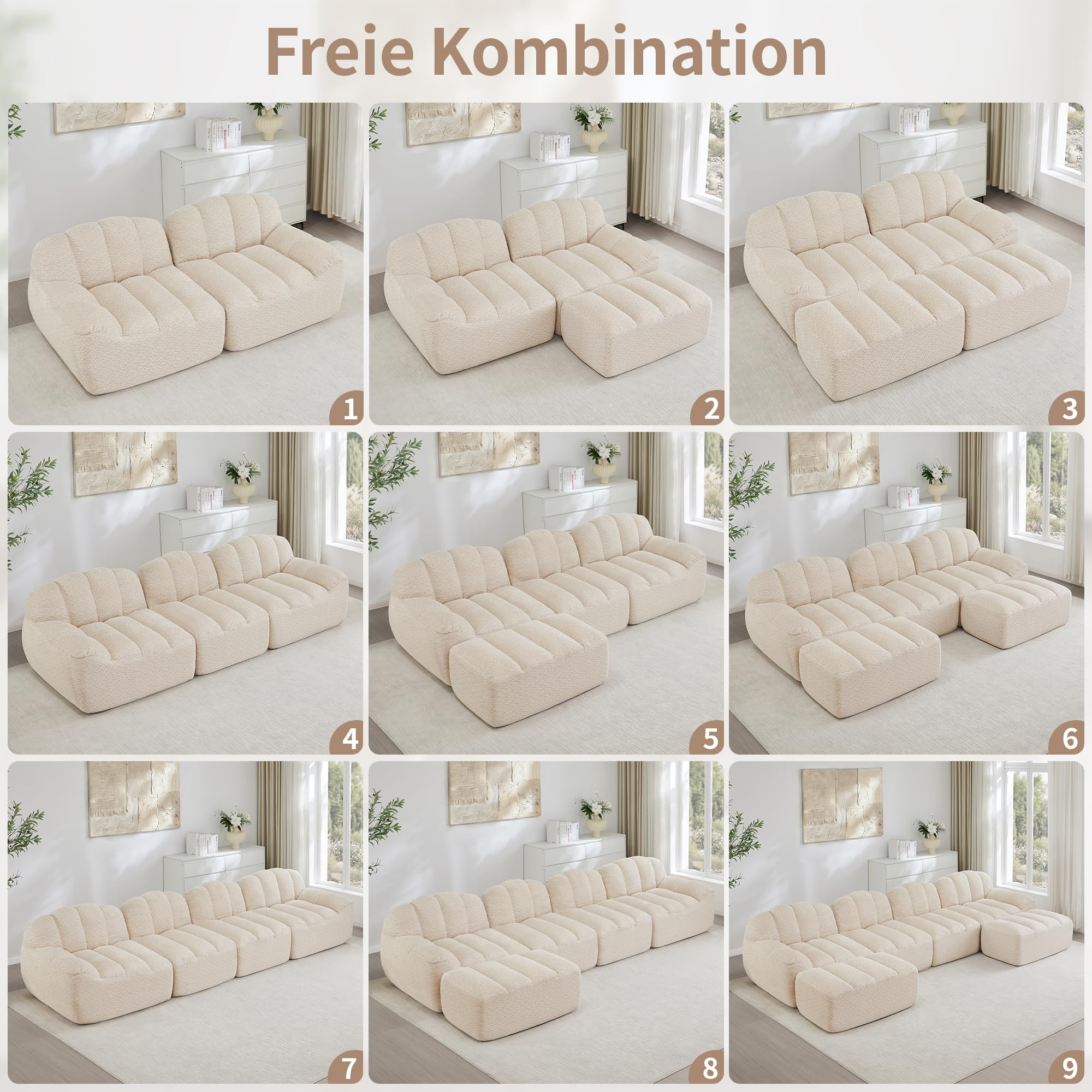 3-Sitzer Modulares Sofa – Boneless Couch aus 32D Hochdichtschaum, Tiefe Sitzfläche, für Wohnzimmer, weicher Cord Stoff – als Cord Sofa mit Schlaffunktion und Bettkasten