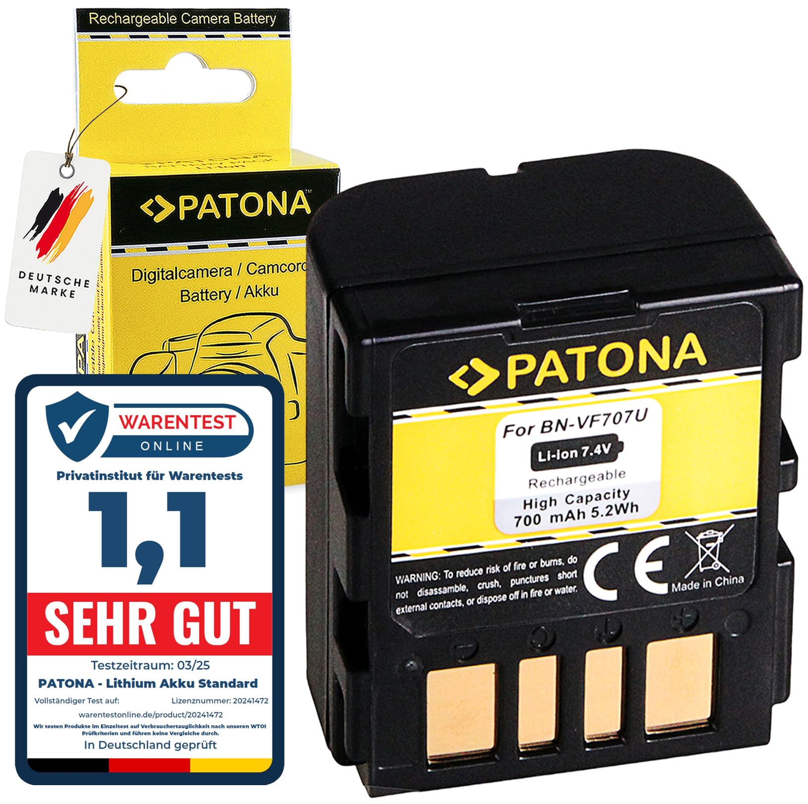 PATONA BN-VF707U Batteria 700mAh – Ricambio per JVC BN-VF707 / BN-VF714 / BN-VF733 – per GR-D239 GR-D270 GZ-MG100 GZ-MG505 GR-DF420 – riserva per riprese in Viaggio