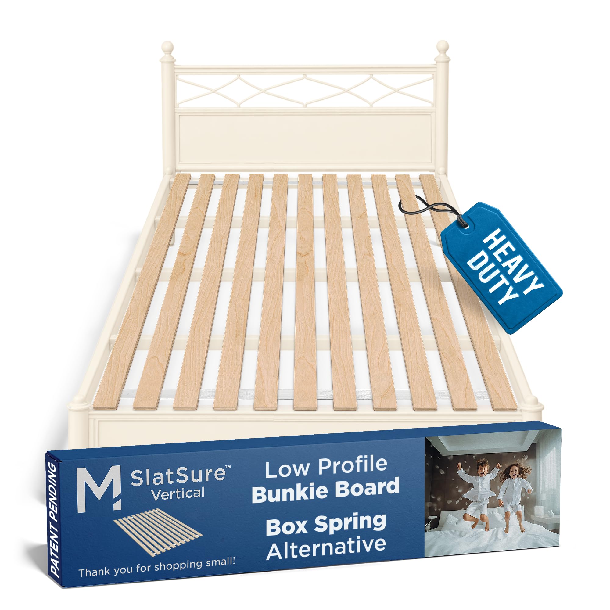 meliusly slatsure queen size bunkie board - heavy duty vertical bed slats & foldable wooden support board for sagging mattress or platform bed frame, box spring alternative and replacement