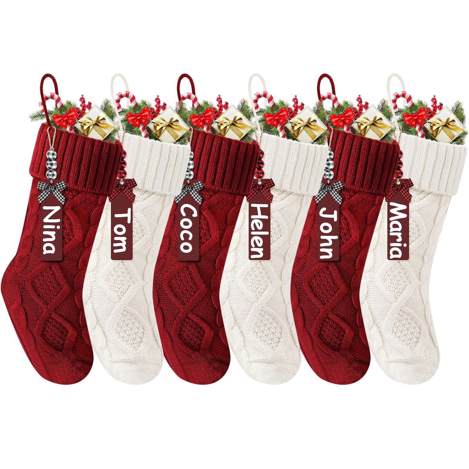 Doitory Christmas Stockings 18 Inches,Long Knitted Stocking with Name Tags