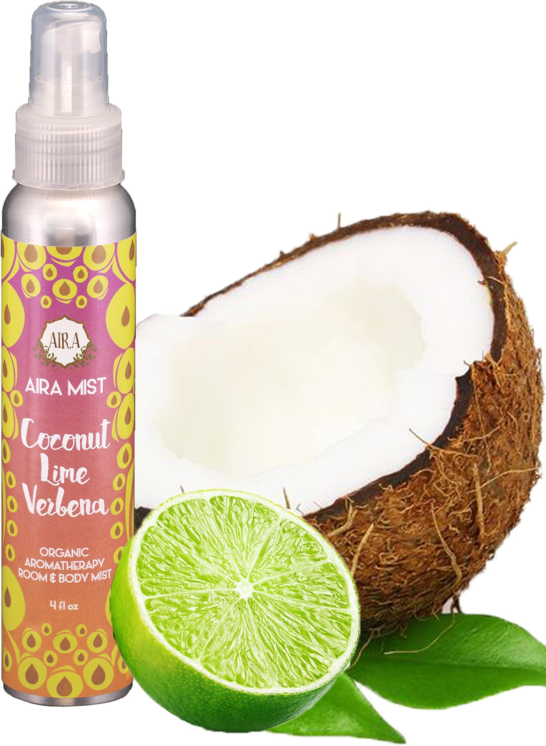 Aira Mist Coconut Lime Verbena Organic Room Spray - Essential Oil Spray with Therapeutic Essential Oils - Air Freshener - Living Room Spray & Bathroom Spray Free of Alcohol & Parabens - 4 Ounces