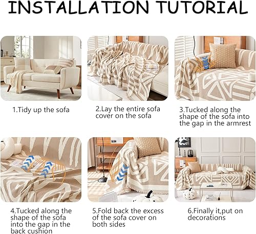 Miniatura 8 de Handontime - Funda de felpilla para sofá modular biplaza, futón, en forma de L, estilo bohemio, para perros, con borlas, lavable, 71 x 118 pulgadas,