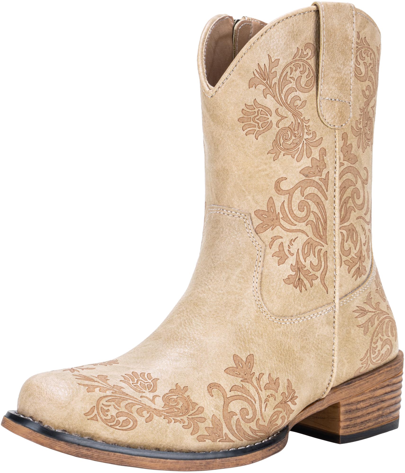 Jeossy Womens Cowboy Boots Short Cowgirl Ankle Boots Western 9805 Booties Square Toe with Zipper