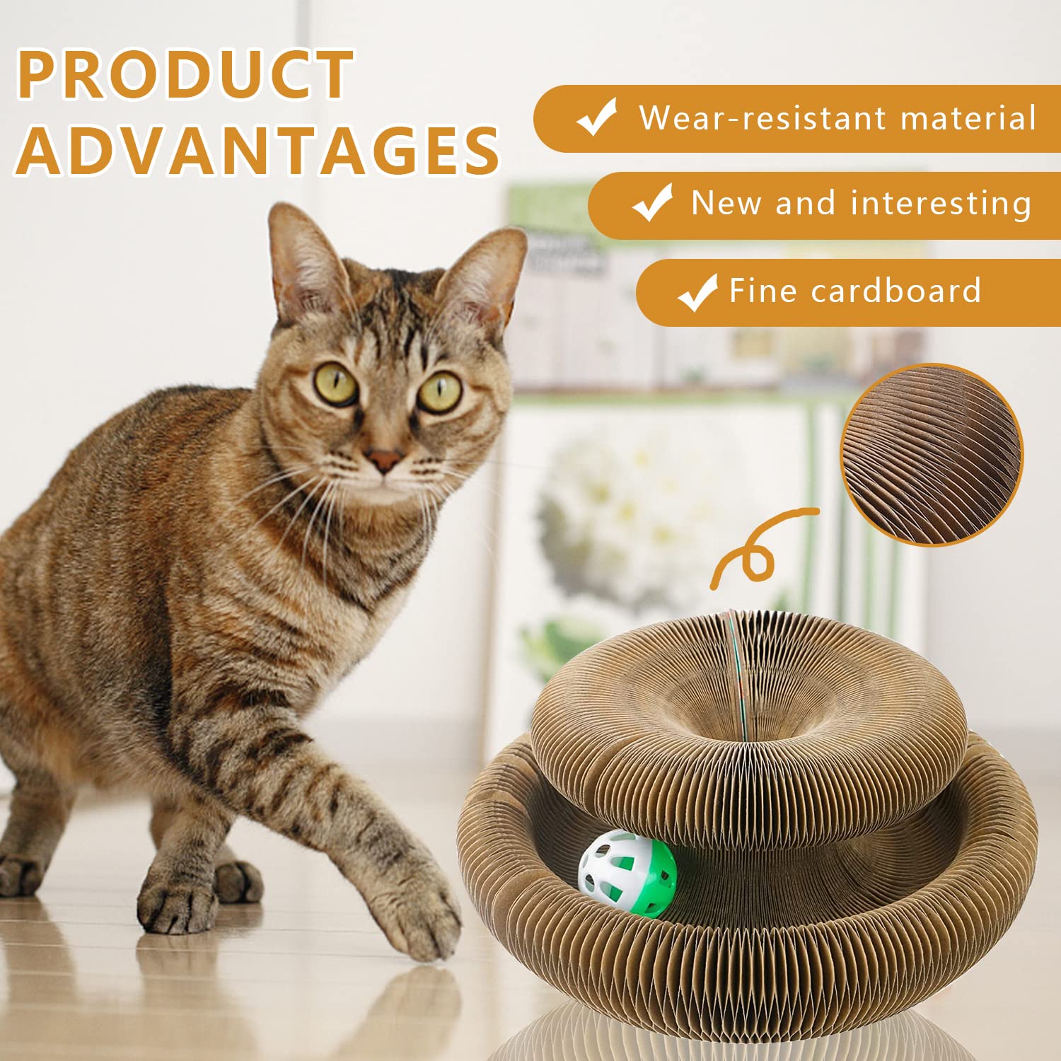 Griffoir Pour Chat Carton Avec Balle, Jouet Interactif Avec