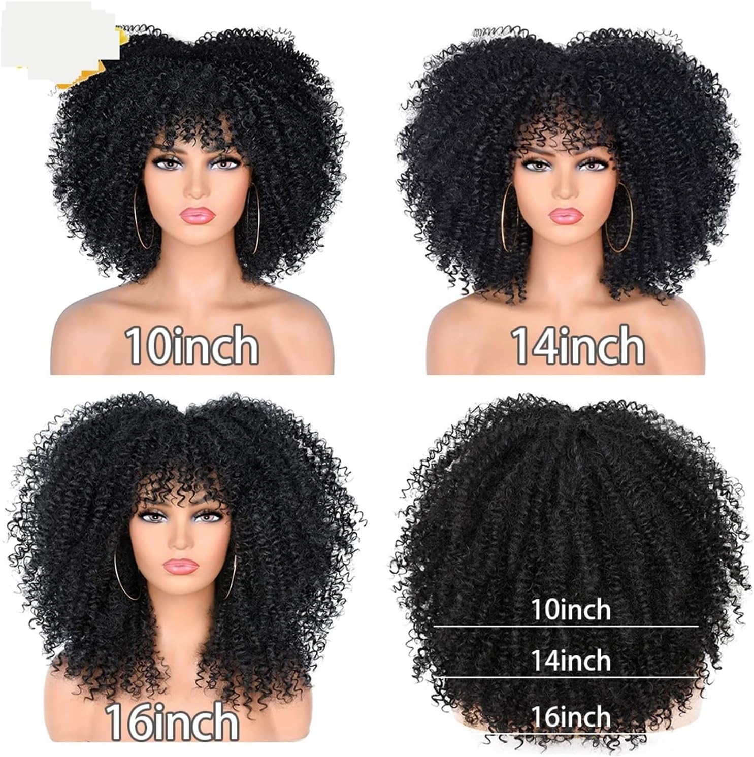 African short curly hair, bangs synthetic, African glueless, fluffy black, orange, brown, curly lady's wig (Color : 1B, Size : 10inches)