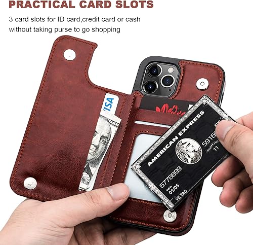 Miniatura 4 de ONETOP - Compatible con iPhone 12 compatible con iPhone 12 Pro funda tipo cartera con tarjetero, cuero sintético con función atril ranuras para