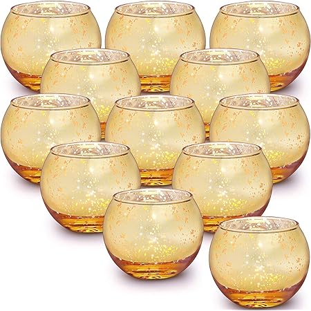 Tebery 12 Pack 3 5 Inch Mercury Glass Votive Candle Holder Speckled Gold Tealight Candle Holder For Weddings Parties And Home Decor Home Kitchen Home Decor Femsa Com