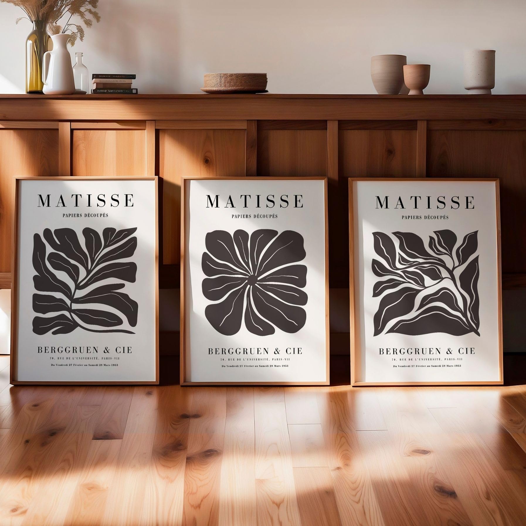 ARTINSPIRIO Matisse Poster Set 3er – Botanische Wandbilder in Neutralen Naturtönen, Japandi Poster, Minimalistische Wanddekoration für Wohnzimmer Schlafzimmer – Poster ohne Rahmen (A2)