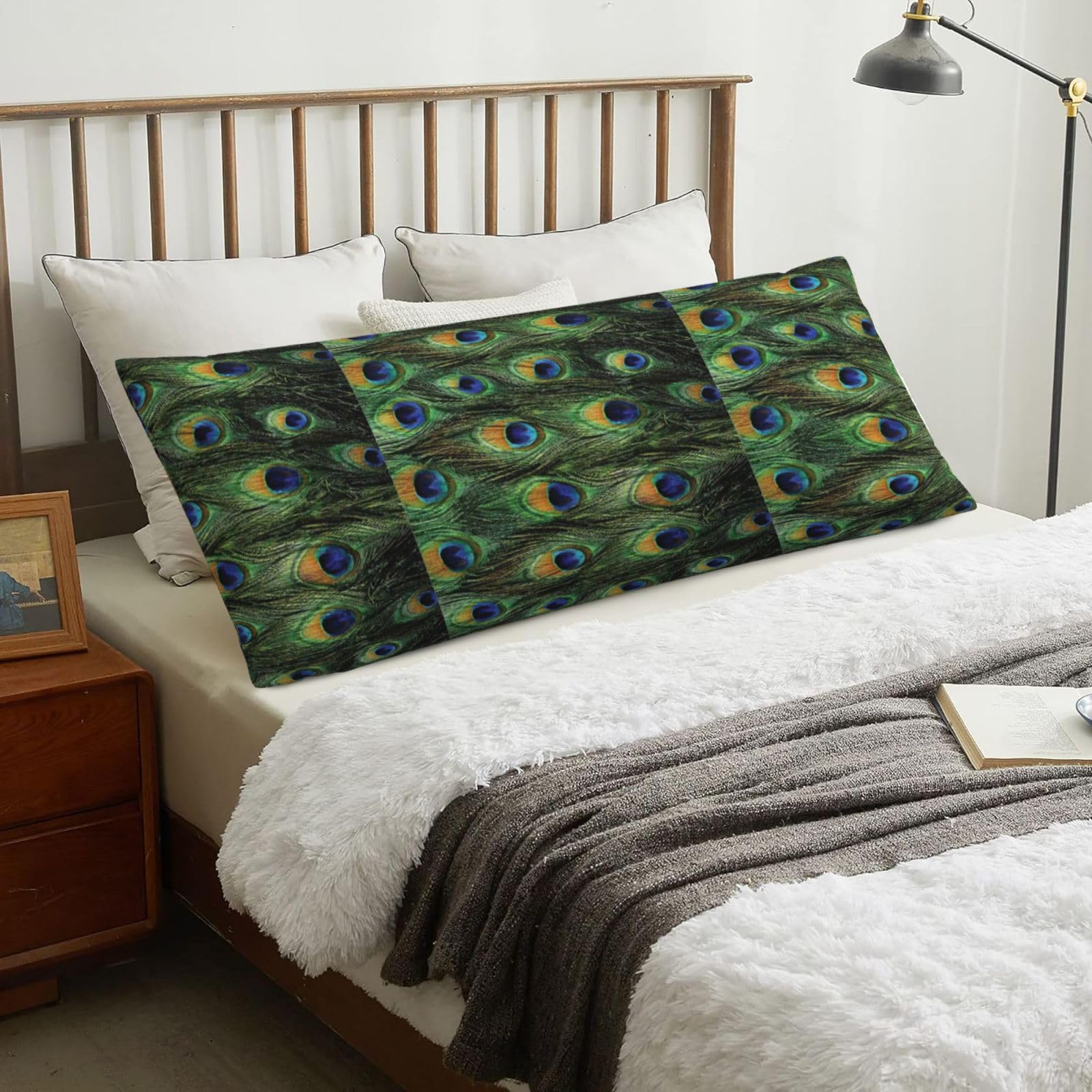 Peacock Tail Feathers, Body Pillow Cover with Zipper,Long Body Pillowcase 20 x 60 in