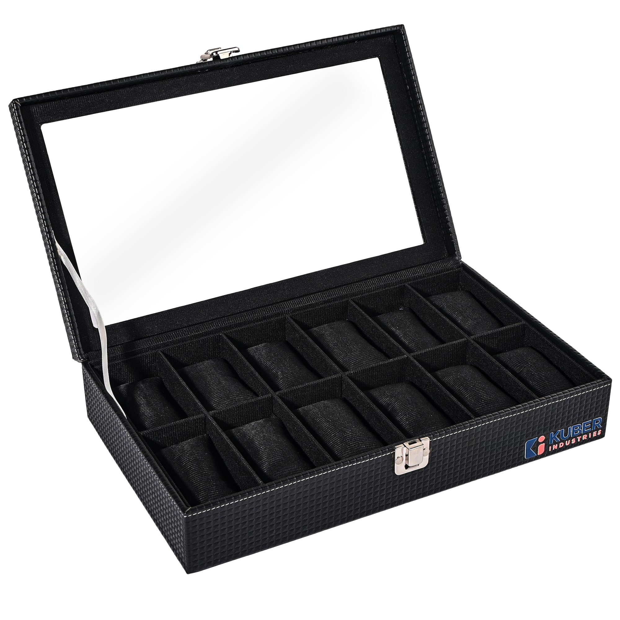 Kuber Industries Lot de 2 boîtes de rangement en similicuir transparent de qualité supérieure à 12 emplacements pour montres pour homme et femme | Boîte de rangement pour montres | Boîte de collection