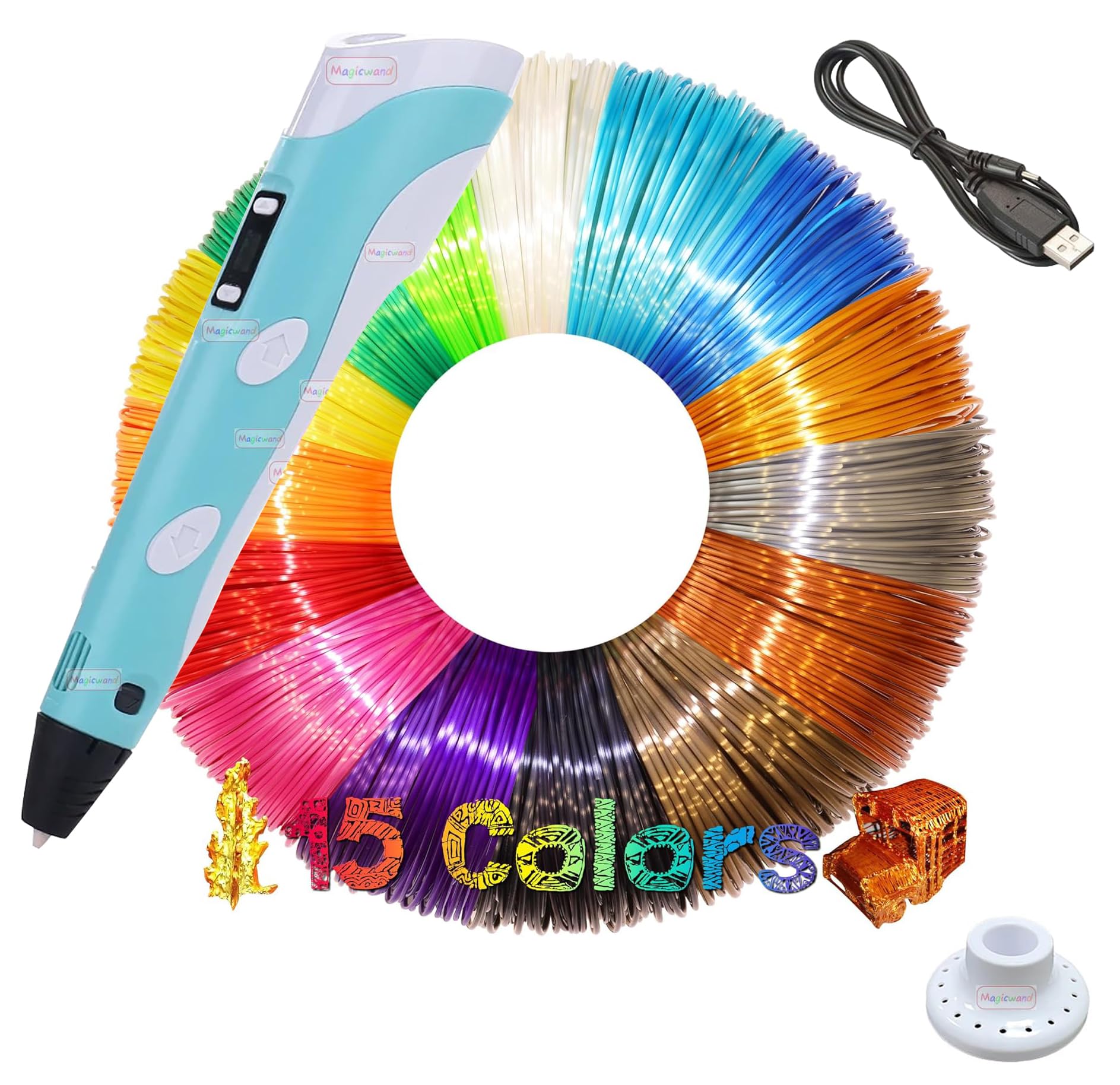 Magicwand 3D Printing Pen with LCD Display【 15 Filaments 10 Metre Each 3 Filaments Extra】【with USB】【Pack of 1】-picture-28