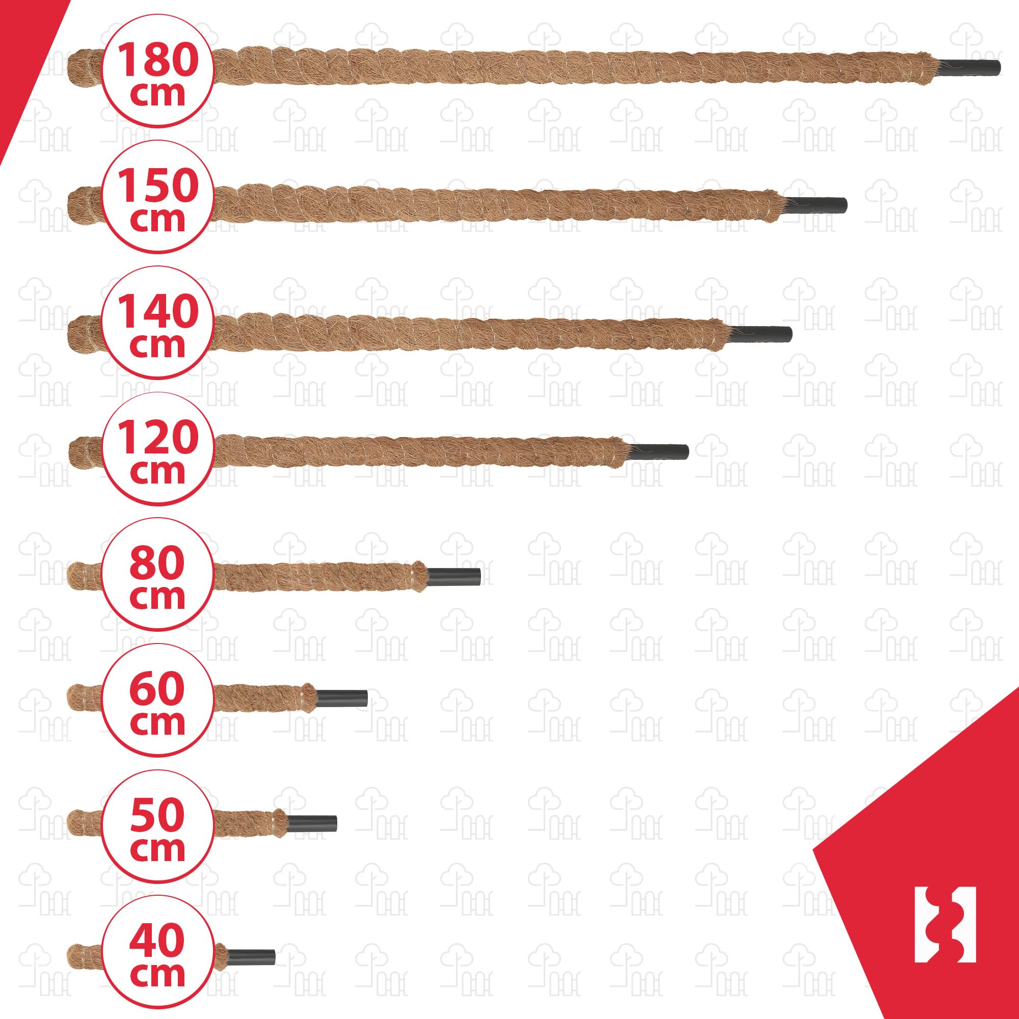 KOTARBAU® 4 uds Tutores para Plantas - Tutor Monstera - Fibra de Coco - ⌀ 3,2 x 180 cm - Marrón - Palos para Sujetar Plantas - Tutor Planta