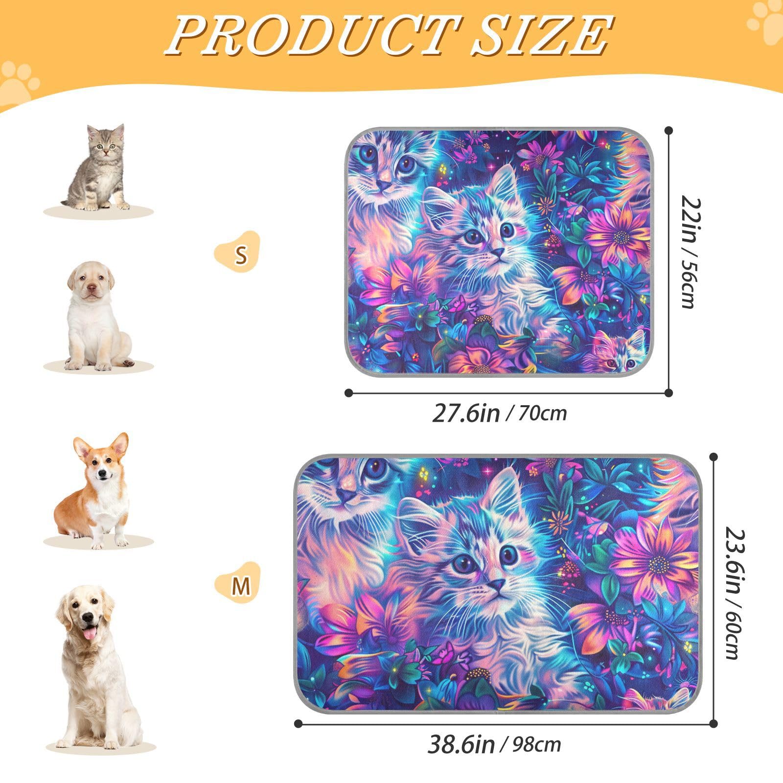 EtherSpher Colorful Cartoon Kittens Summer Pets Cooling Self Cooling cat Blankets for Indoor Cats for cat Indoor Non-Electric Manta refrescante para perro M