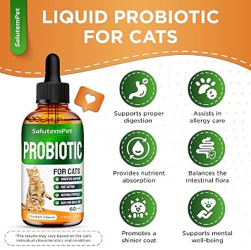 Cat Probiotic Helps with Colic, Upset Stomach, Diarrhea, Gas, and Bloating Advanced Prebiotics & Probiotics for Cats Digestive Support Enriched with Chicken Flavor 2 Oz