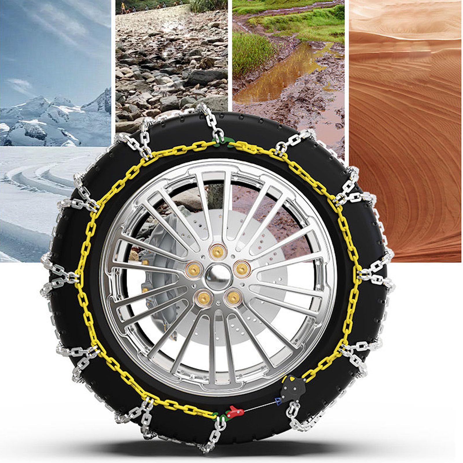 Catene da neve a serraggio automatico Catene da neve per auto SUV Pickup Trucks-Montaggio rapido e installazione semplice in 1 minuto,Catene da neve riutilizzabili per trazione di emergenza 195/55R15