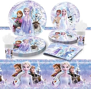 Frozen Party Tableware Set Serves 20, JMOCD 141pcs Fro-zenn Party Supplies Set, Fro-zenn Party Plates Cups Napkins Tablecloth etc Fro-zenn Birthday Party Decorations.
