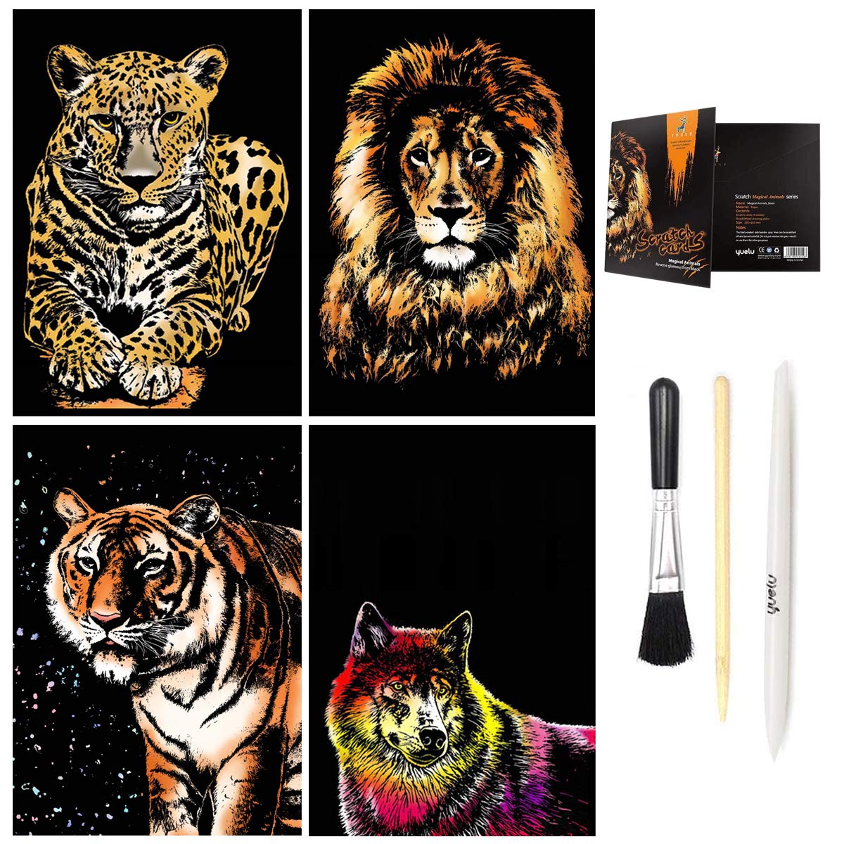 Scratch Art, Scratch Art Paper DIY Night View Scratchboard for Adult and Kids, with Stylus/Black Brush,8.2'x11.4' (Wild Animals)-picture-28
