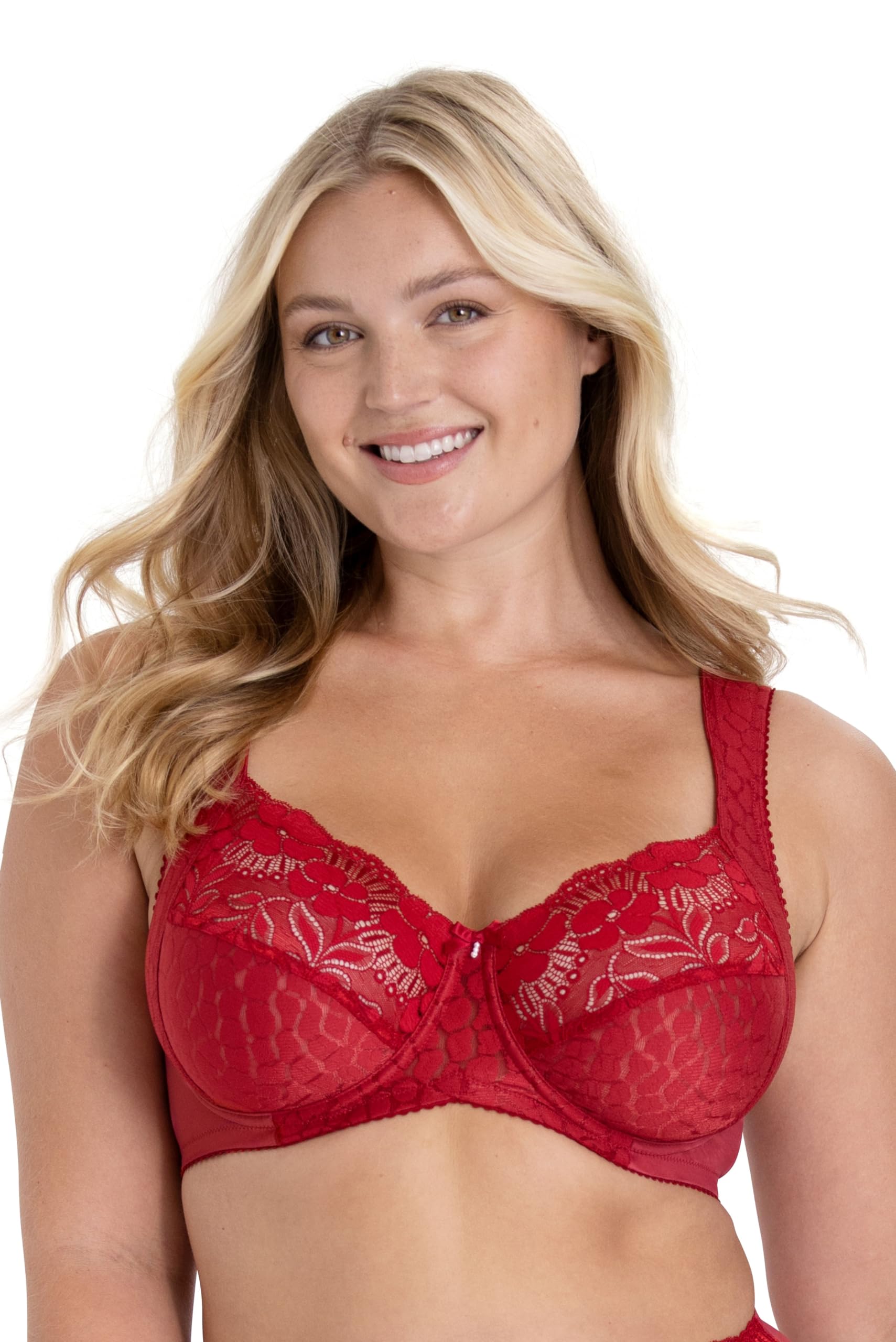 Miss Mary of Sweden Jacquard & Lace Womens Underwired Bra with Side Support 36E Red