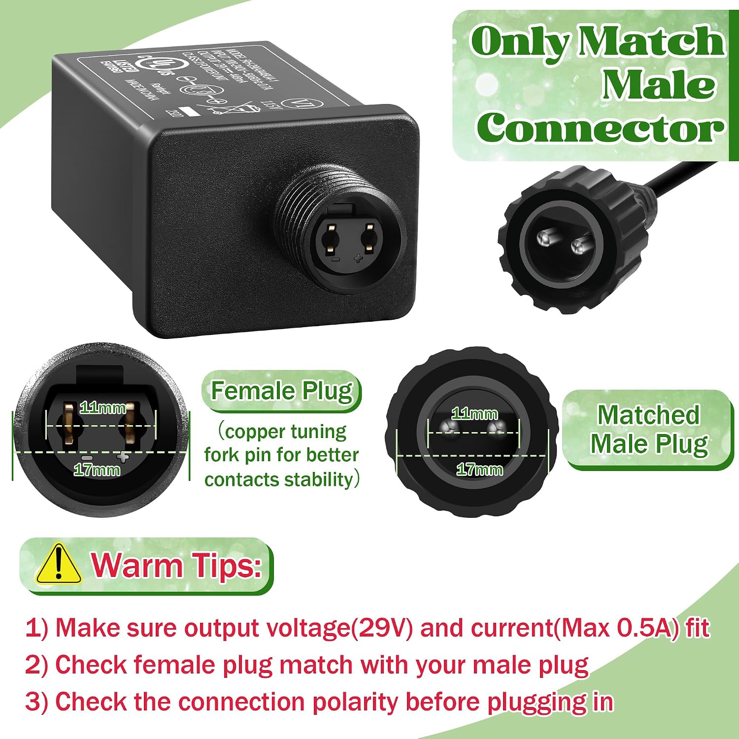 Feekoon Class 2 LED Power Supply 29V 13W Transformer, Waterproof IP44 US Plug Adapter, Seasonal Use LED Driver, Low Voltage for Christmas Tree Lighting, Holiday String Light Outdoor(1 Pack) image 3