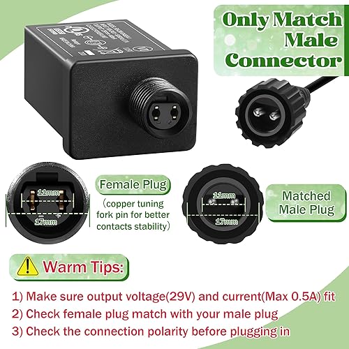 Miniatura 3 de Feekoon Fuente de alimentación LED clase 2 de 29 V 13 W, adaptador de enchufe impermeable IP44 de EE. UU., controlador LED de uso estacional, bajo