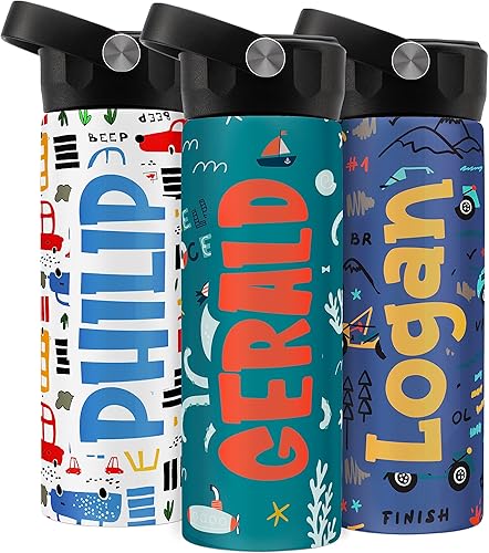 Miniatura 10 de UNITED CRAFT SUPPLIES Botella de agua personalizada para niños con nombre, 14 onzas, 12 diseños, sin BPA, regalos de regreso a la escuela, botella