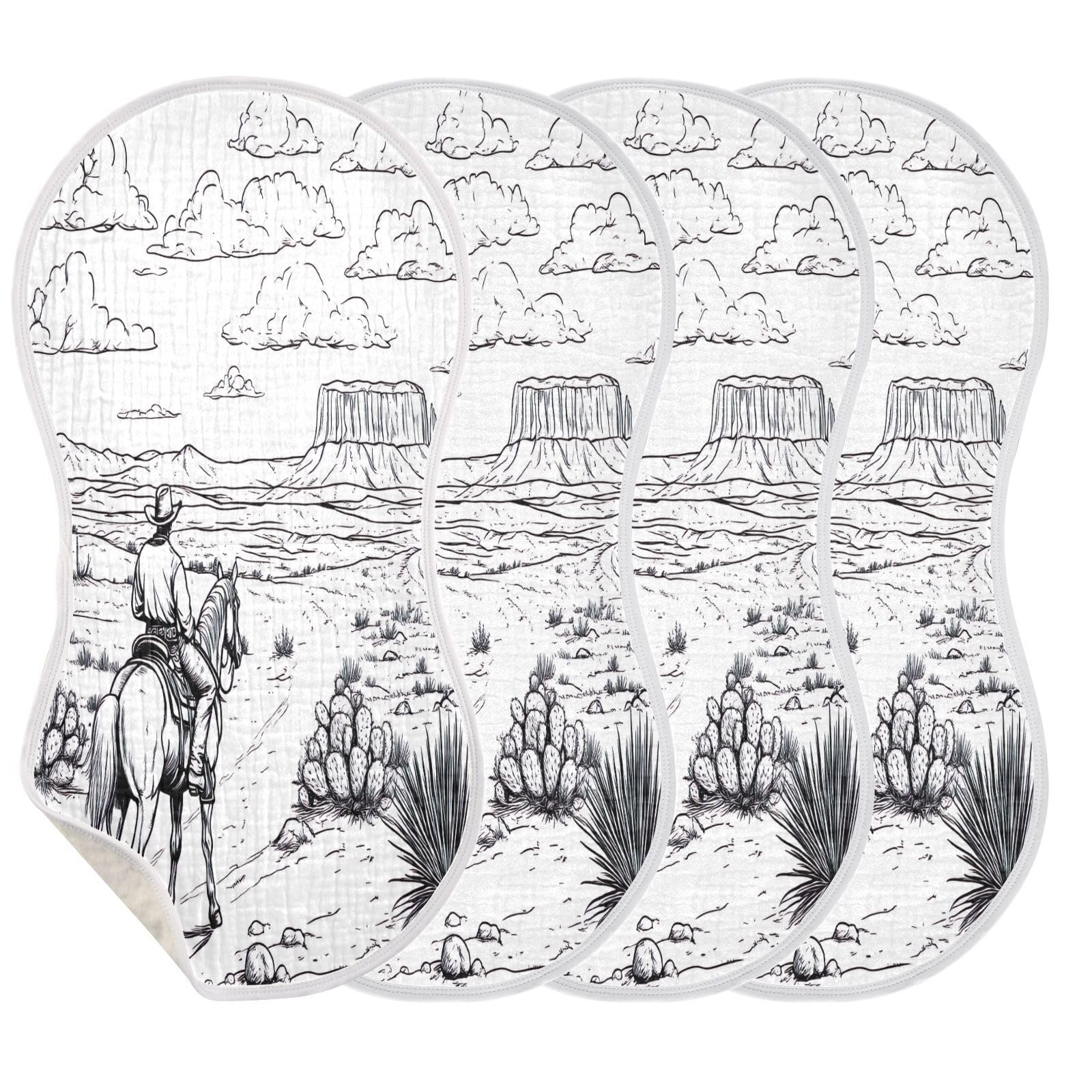 Jumbear Men's A Western Desert Cowboy Baby Burp Cloths 4Pack,Muslin Squares Soft Nd Quickly Bsorb Water Baby Burping Cloth
