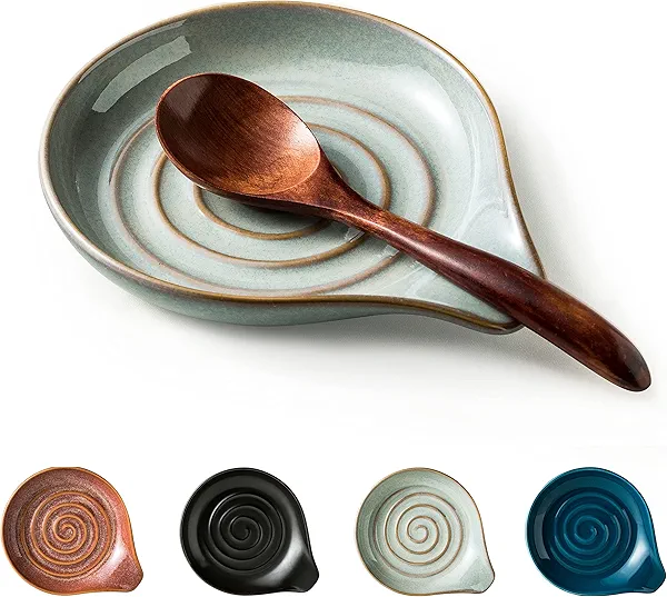 Cormomu Spoon Rest, Large Ceramic Spoon Holder for Stove Top, Heat-Resistant Cooking Spoon Rest for Kitchen Counter Decor, 5 Inches (Gray)