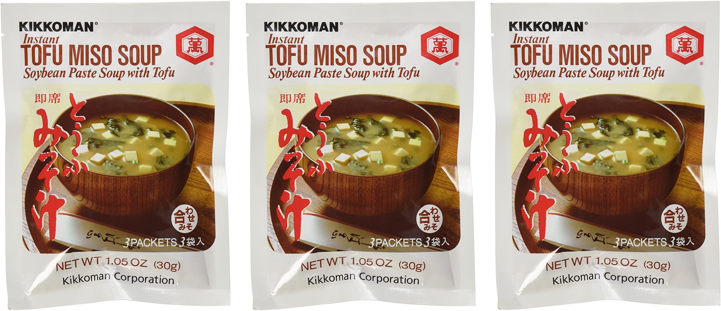 Kikkoman Instant Tofu Miso Soup (Soybean Paste Soup with Tofu) -(9 Pockets in 3 Packs) (3.15 Oz)