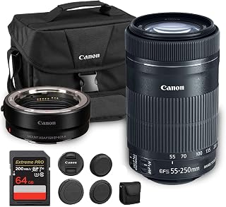 Canon EF-S 55-250mm f/4-5.6 IS STM Lens | Compact Telephoto Zoom with Image Stabilization & Smooth STM Autofocus | Ideal for Sports, Travel, & Everyday Photography + Adapter EF-EOS R + Bag + 64GB Card