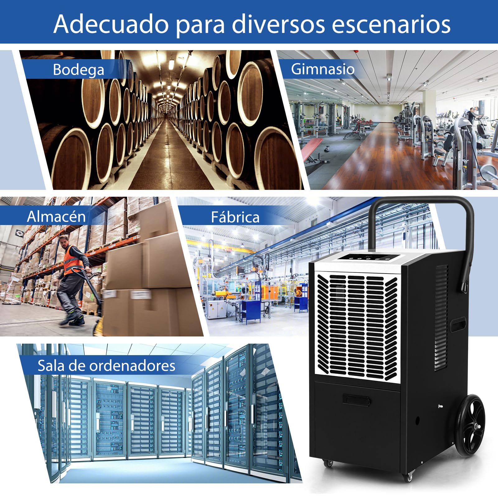 SOARS Deshumidificador Industrial 66L/Día con Bomba de Desagüe Automática y Manguera de Desagüe, Filtro Extraíble, Ruedas para Habitaciones de Hasta 418 m², Temporizador 24H (Blanco)