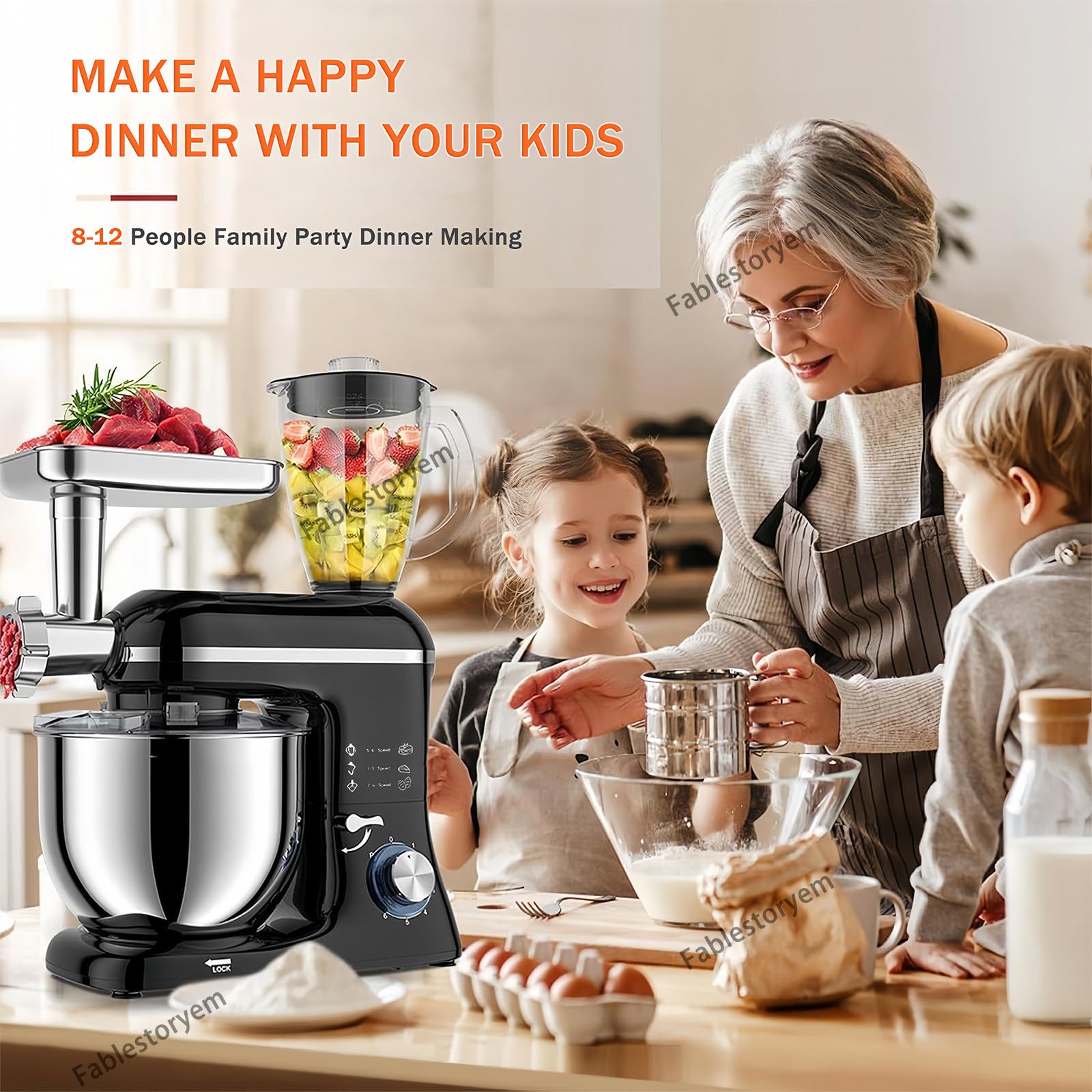 Machine de Cuisine Universelle 5 en 1 | avec Système de Battement Planétaire | Multifonctionnelle avec Hachoir à Viande | Presse-Agrumes de 1,5 L | Bol en Acier Inoxydable de 10 L,Black