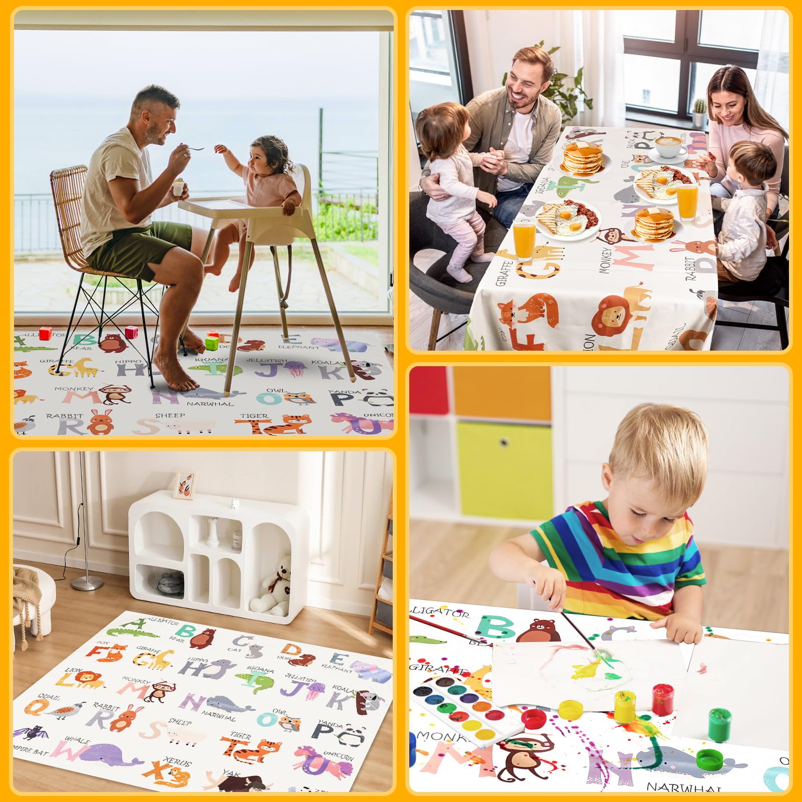 Bebé Trona Alta Silla Alfombrilla, Alfombra de Juego para Niños, Splat Mat Antideslizante y Plegable, Impermeable Alfombrilla Reutilizable Picnic Manteles, Cubierta Protectora de Mesa(130x130cm)