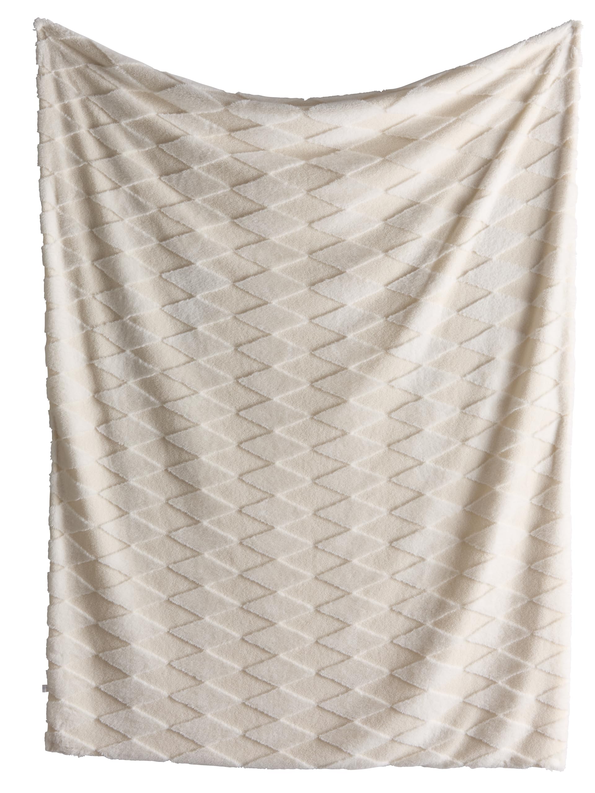 Appletree Hygge Recycled Polyester Throw, Natural, 150 x 200 cm, Jacquard Boucle with Tufted Harlequin Diamonds, Cosy Diamond Collection, Chocolate
