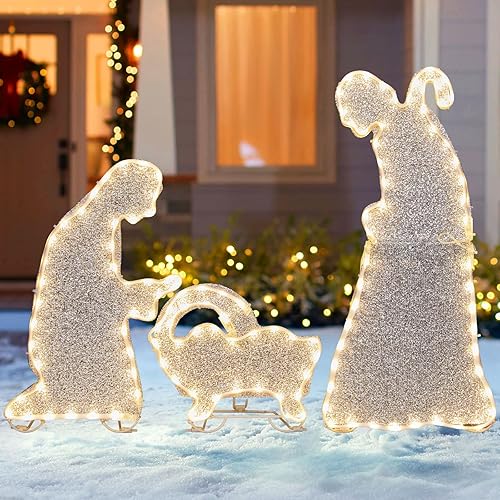 Miniatura 2 de Decoraciones de Navidad para exteriores, escenas de pesebre, juego de 3 juegos de Belén iluminados, luces LED de neón de 23 pulgadas, decoración de