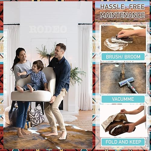 Miniatura 6 de rodeo Alfombra de piel de vaca auténtica, alfombra grande para sala de estar y dormitorio, alfombras occidentales para un ambiente natural de