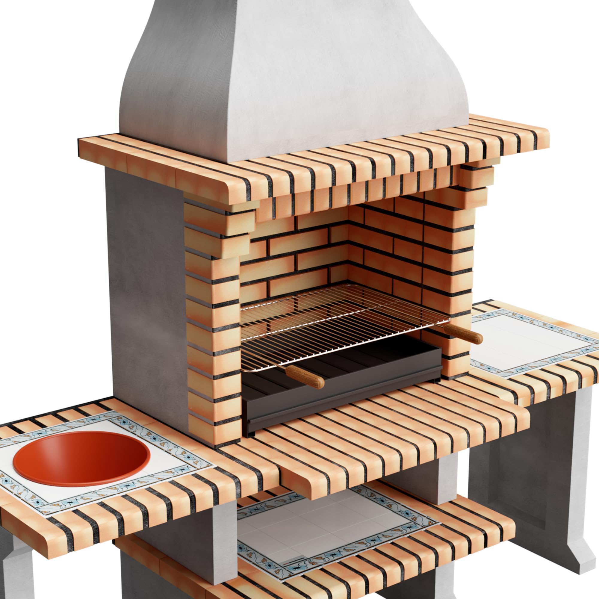 MOVELAR - Barbacoa de Obra Prefabricada de Leña y Carbón Modelo New Azores Plus XL (Gris, Naranja - 210 x 81 x 250 cm) REF: 3509/5 - Cocina de Exterior con Parrilla Zincada y Soportes Lateral