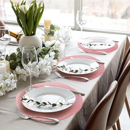 Miniatura 7 de Buryeah Manteles individuales redondos de 12 pulgadas, manteles individuales de Navidad trenzados, lavables, resistentes al calor, antideslizantes,