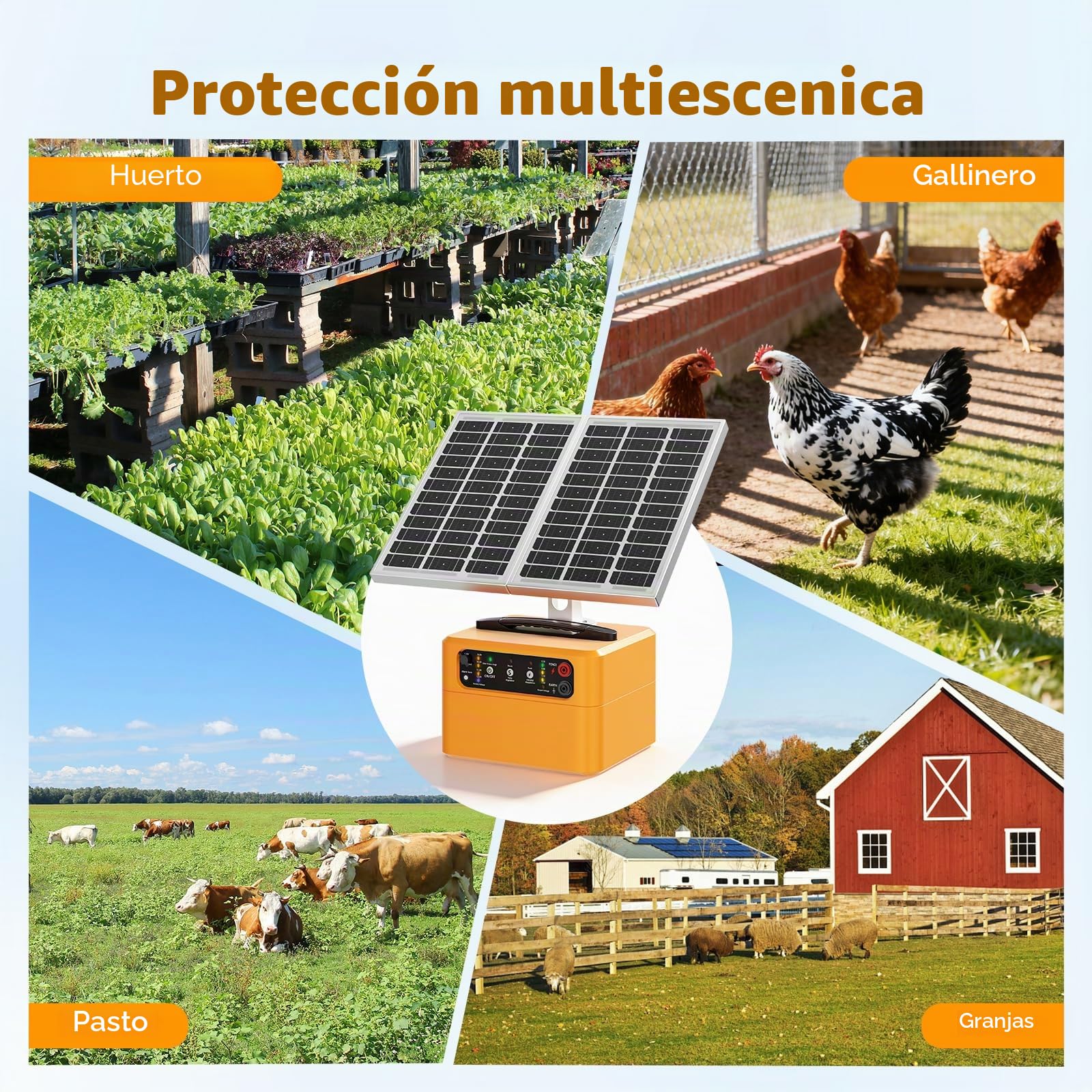 Cargador solar para cercas eléctricas de 30 km, kit de cerca eléctrica ajustable de 0,3 a 1,5 julios con panel solar de 15 W/batería de 7 Ah, con una salida de hasta 12 kV