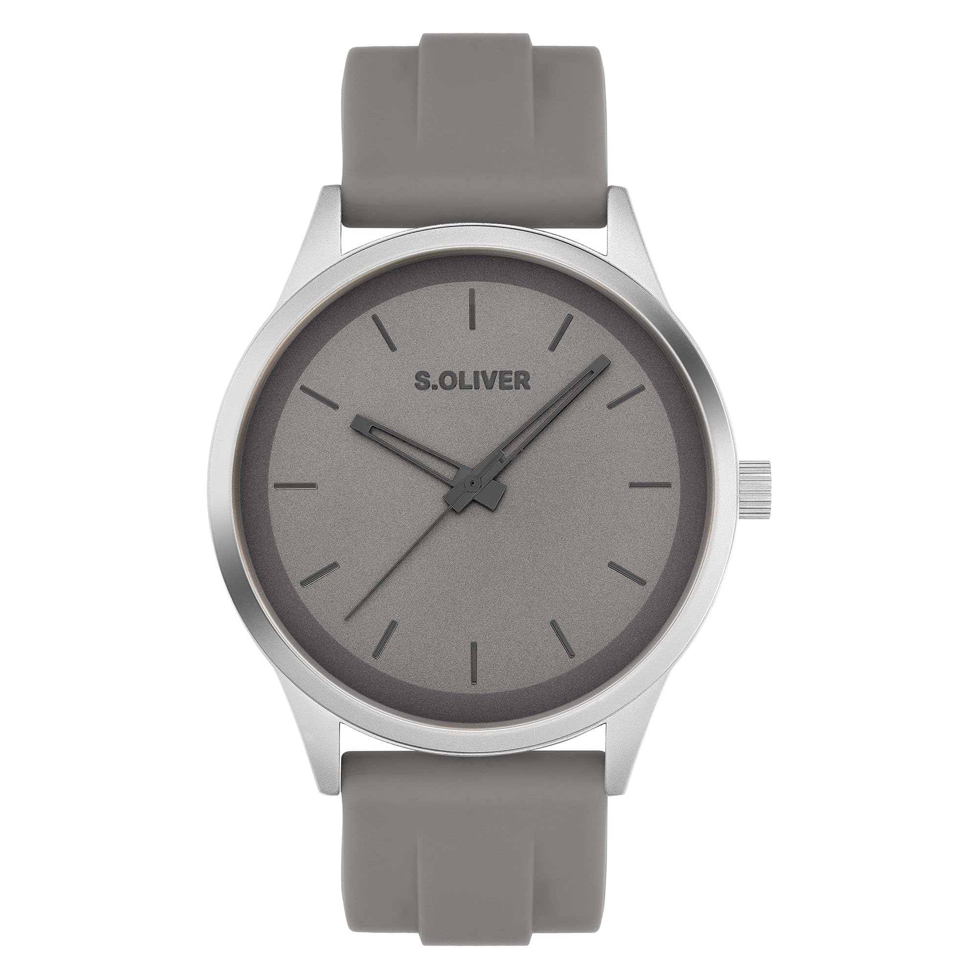 s.Oliver Men's Watch – Round – Silver – 44 mm – Metal Watch with Quartz Movement on Silicone Strap with Pin Buckle – Analogue Watch – 3 ATM Waterproof – Scratch-Resistant