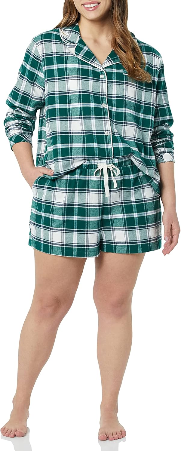 Amazon Essentials Women's Lightweight Woven Flannel Pajama Set with Shorts - Image 3