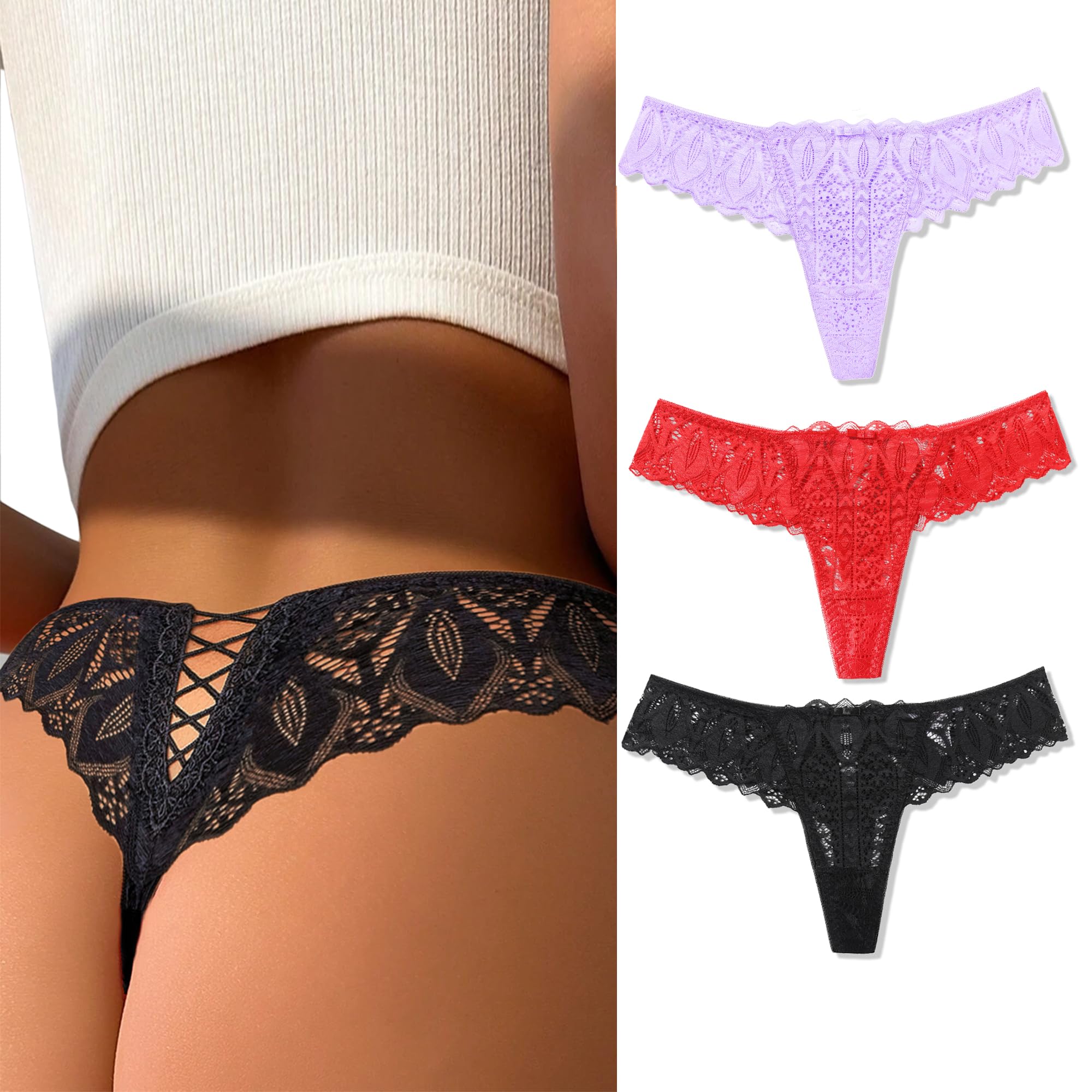 Avidlove Panties for Women Lace Thongs Cross Back Tanga Sexy Cheeky Low Waist Bikinis Underwear