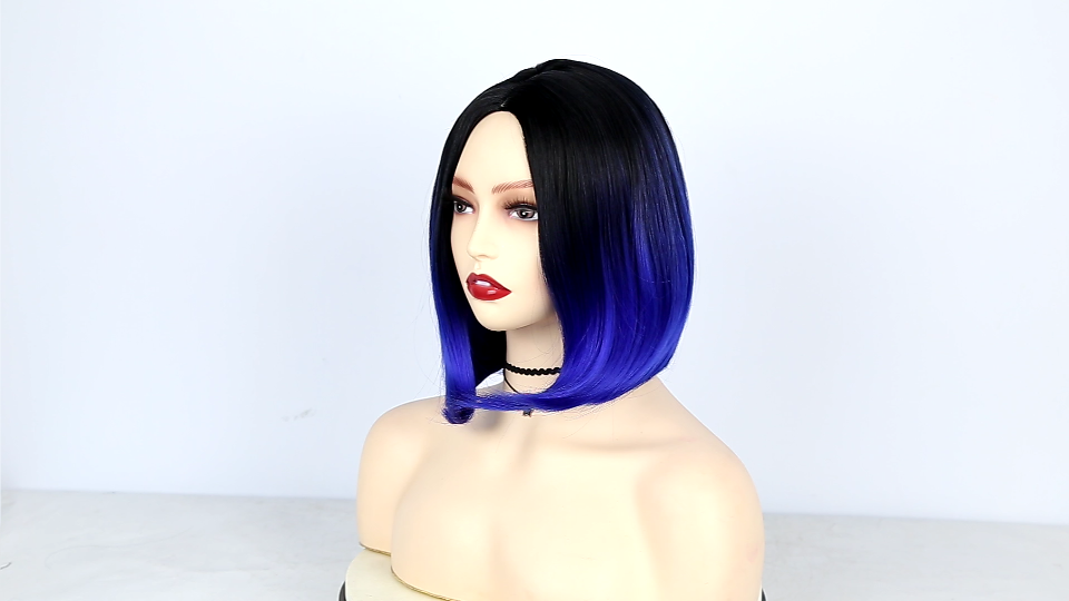 Blue black ombre bowl cut wig Amazon.com : quickwig Short Bob Wig Ombre Wig Black to Blue  main image 2