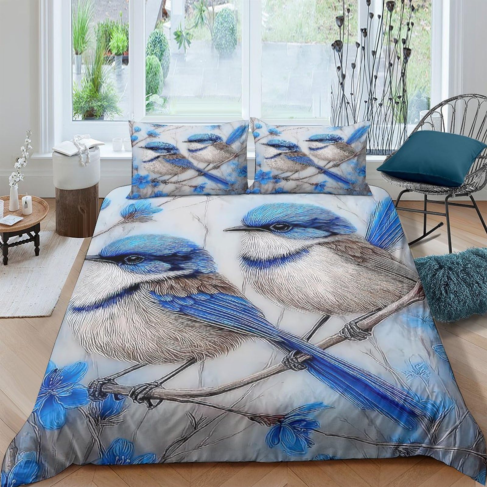 Ctjqhvkz Style-8 3D Printed Blue Bird Fitted Sheet Microfiber Soft Anti-Slip Branch Bed Cover For Bedroom Guest Room Decor Easy Care Single（135X200cm）