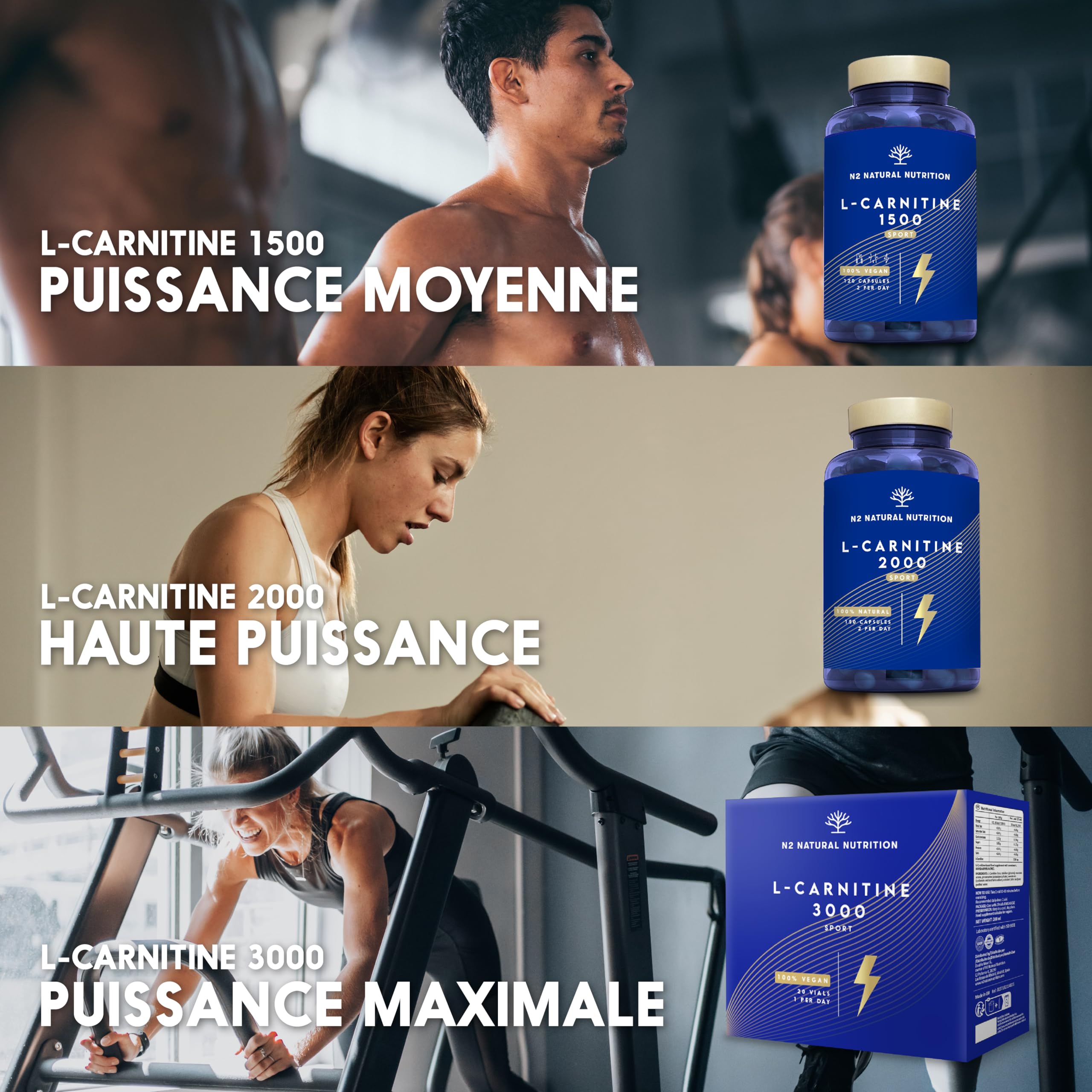 L CARNITINE Liquide 3000 PURE Haute Puissance. 40 Flacons. Pre Workou BOOSTE Energie, Améliore Rendement Sportif et la Recuperation. Incassable Ouverture Facile VÉGAN UE. N2 Natural Nutrition