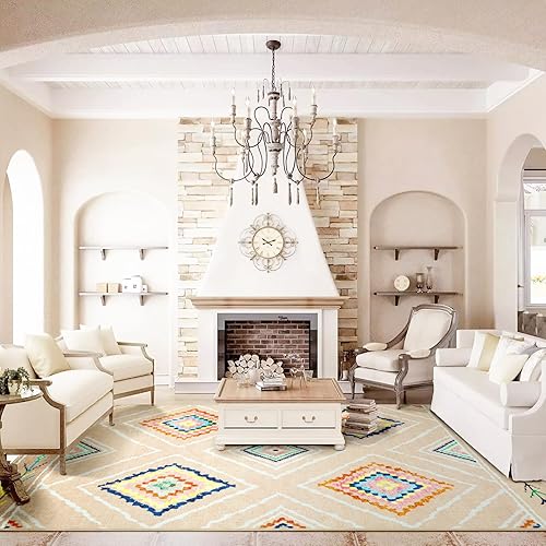 Miniatura 8 de Alfombras de área de 8 x 10, alfombra lavable de 8 x 10, antideslizante, repelente al agua, alfombra marroquí vintage de lana sintética ultra suave,