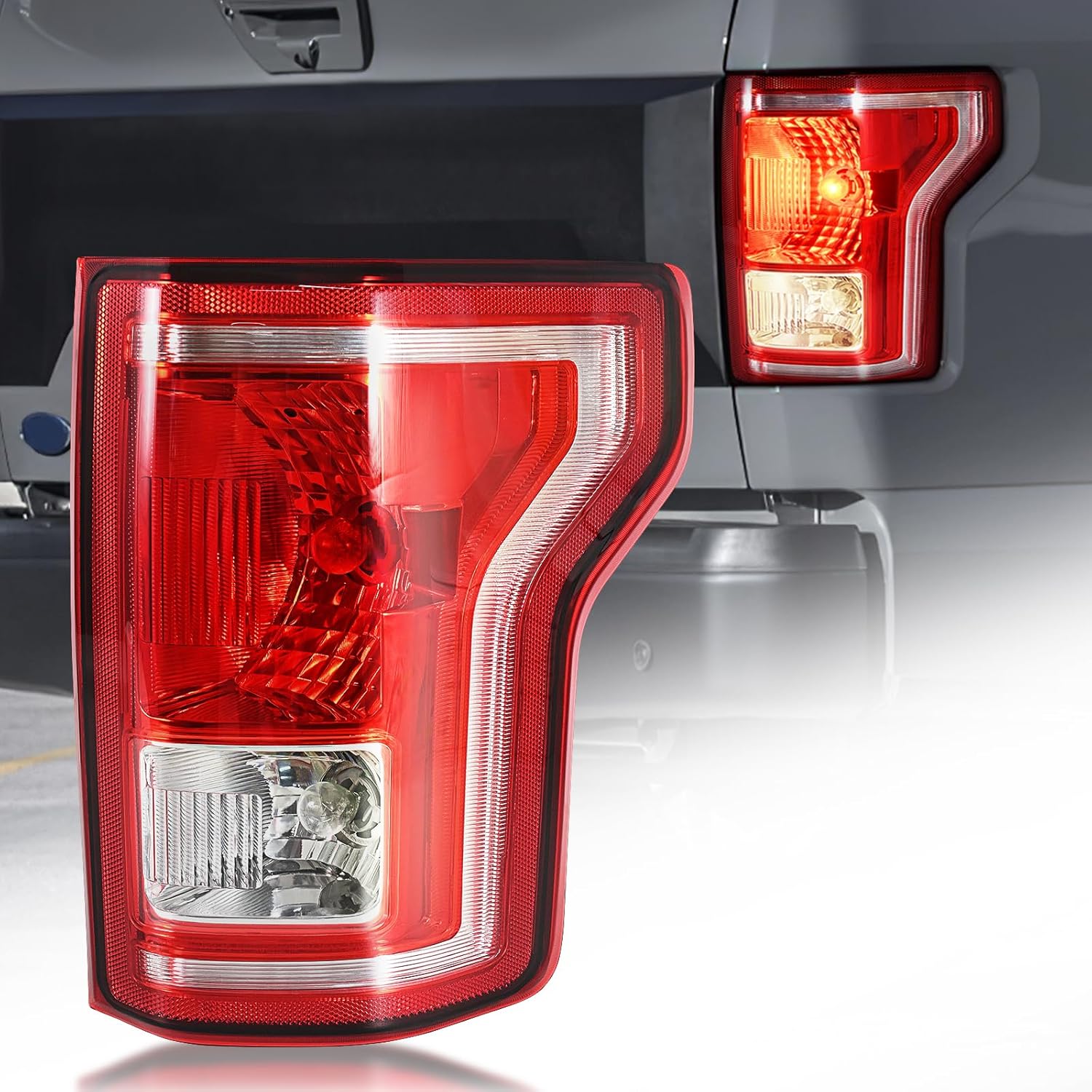 Tail Lights Assembly Compatible with 2015 2016 2017 Ford F-150 Right Passenger Side Rear Light Brake Lamp Taillights with Bulbs, Replace FL3Z13404A