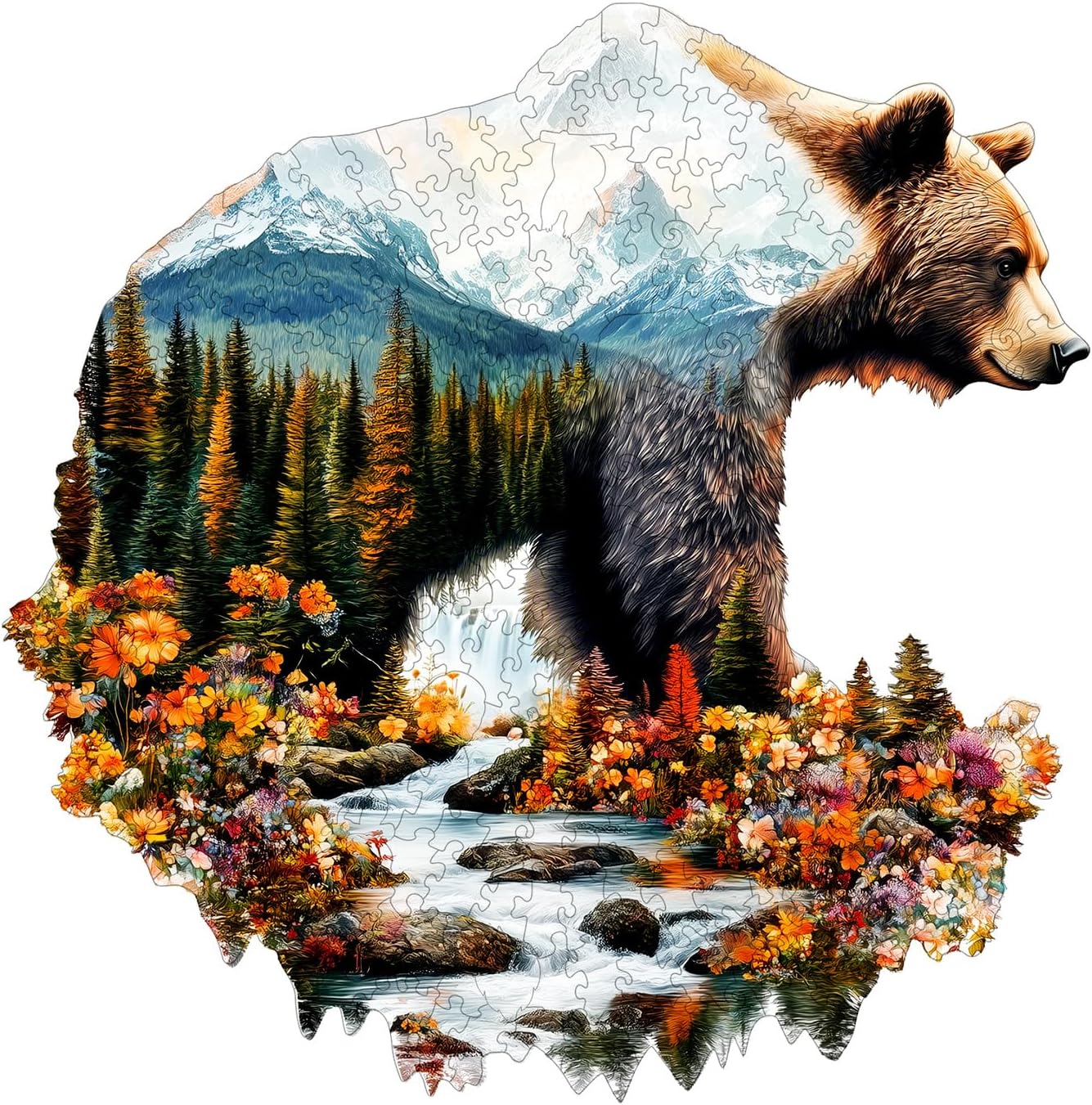 Wooden Puzzles for Adults - Astral Bear Wooden Jigsaw Puzzle - Unique Animal Shaped Wood Puzzles Adult - Christmas Birthday Gifts for Adults/Friends/Family - 200 Pcs 14.3 * 9.5in