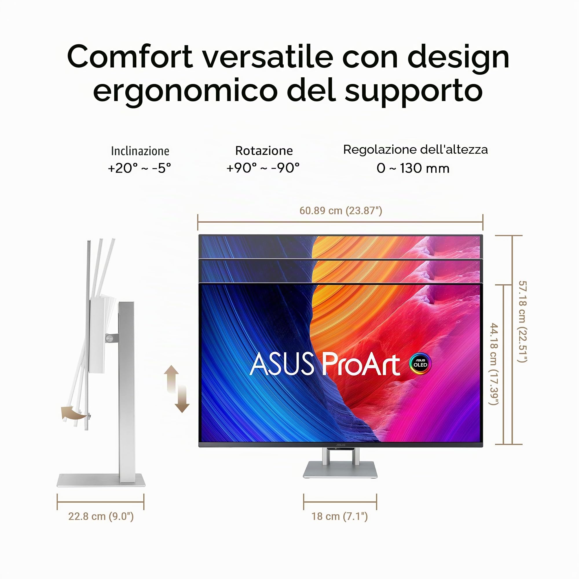 ASUS PROART DISPLAY OLED PA27UCDMR, Monitor Professionale da 26,5", Nero | 4K UHD QD-OLED (3840 x 2160), QD-OLED, 240Hz, 0.1ms, Ultra sottile, Auto Calibrazione, Dolby Vision, Supporto Ergonomico