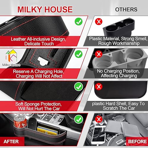 Miniatura 7 de Juego de 2 organizadores de espacio para asiento de automóvil, cajas de almacenamiento para consola de asiento delantero, bolsas de bolsillo lateral